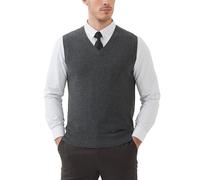 Kallspin Chalecos de Lana Mixta para Hombre Corte Relajado Cuello en V Jersey sin Mangas(Gris Carbón,L)