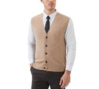 Kallspin Hombres de Lana Blend Chalecos Suéter V Cuello de Punto de Cable sin Mangas de Tejido Tricotado Botón Cardigan(Marrón Café,M)