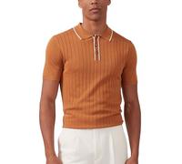 Kallspin Vintage Polos de Punto para Hombre Jerseys de Manga Corta Camisas de Golf Tops de Playa de Verano(Caramelo,XL)