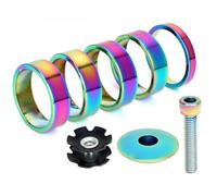 Kalokairi Kit de espaciadores de auriculares de bicicleta y tapa superior de 28,6 mm, aleación de aluminio, ligero, diseño colorido con espaciadores de 4 x 10 mm + 1 x 5 mm, tornillo y núcleo de