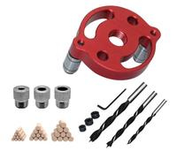 Kalokairi Kit de localizador de perforación de carpintería de aluminio con 3 mangas de taladro de 6 mm, 8 mm, 10 mm, incluye espigas redondas de madera, compatible con muebles de bricolaje y