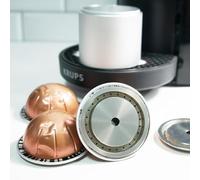 Kalokairi Tapa de cápsula de café reutilizable de acero inoxidable para máquinas Nespresso VertuoLine, acero inoxidable 304, capacidad de 230 ml