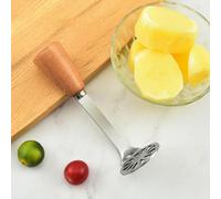 Kalokairi Triturador manual de patatas con mango de madera, puré de patatas, batatas y frutas, para construcción de acero inoxidable, fácil de limpiar, cómodo agarre ergonómico, 15 x 5,2 cm