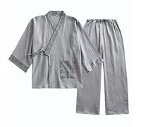 KaloKLU Kimono Japonés para Hombre de Algodón Hanfu Antiguo Pijama Traje de Gran Tamaño Ropa Taoístas Zen Ropa, Color14, L