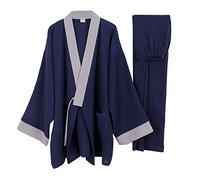 KaloKLU Kimono Japonés para Hombre de Algodón Hanfu Antiguo Pijama Traje de Gran Tamaño Ropa Taoístas Zen Ropa, Color 1., XL