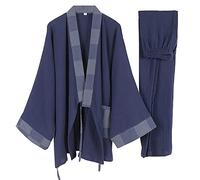 KaloKLU Kimono Japonés para Hombre de Algodón Hanfu Antiguo Pijama Traje de Gran Tamaño Ropa Taoístas Zen Ropa, color 13, XL
