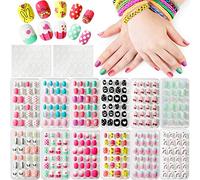 Kalolary 144 PCS uñas postizas para niños, uñas postizas de múltiples patrones para niños prensa colorida en las uñas cubierta completa kits uñas cortas adhesivas para niñas niños BB