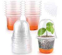 Kalolary 15 Piezas Macetas Transparentes Cuadrado Macetas para Viveros con Base de Silicona Macetas de Inicio de Plántulas con 10 Planta Etiquetas para Plantas/Flores/Jardinería (Naranja)