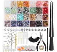 Kalolary 1700+ Kit de Cuentas de Piedras Preciosas, 28 Colores Kit Hacer Anillos Piedra Cristal Natural con Alambre Colgante Alicates Ganchos Cierre Langosta Collares Pendientes Suministros Bricolaje