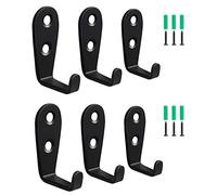 Kalolary 6 Piezas Ganchos de Pared, Ganchos de Doble Capa para Trabajo Pesado, Ganchos para Batas, Percha Ganchos Montados en la Pared con 12 Tornillos para Cocina Baño Bufanda LlaveToalla (Negro)