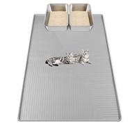 Kalolary Alfombra Arenero para Gato - Tapete de Silicona Impermeable, Antideslizante y Suave, Fácil de Limpiar, Multiuso para Arenero, Comedero, Cocina (Gris Clair, 50''×36'')