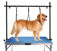 Kalolary Brazo de aseo para perros de 35.5 pulgadas, brazo de mesa de aseo de mascotas en forma de H con abrazadera de lazo de sujeción sin soporte para sentarse para perros, ajuste de ancho y altura,
