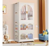 Kalolary Cajas Armario Portátil para Colgar Ropa, Armario Modular Infantil Portátil con 10 Perchas Armario de Fácil Montaje con Puerta Transparente Armario Plegable De Alta Capacidad