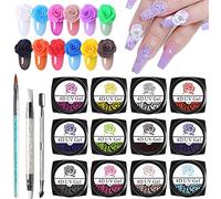 Kalolary Esmalte de Uñas de Arte,12 Colores Escultura tallada en gel para uñas con 1 bolígrafo de para esculturas de uñas, 1 cortador de cutículas de doble punta y un pincel