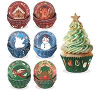 Kalolary - Juego de 300 moldes de papel de Navidad para magdalenas, diseño de copos de nieve, copos de nieve, alce, muñeco de nieve, envoltorios de cupcakes para hornear decoraciones de tartas de