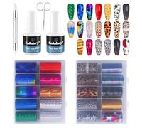 Kalolary Kit Nail Art Foil - Gel Adhesivo para Uñas, Pegamento Foil, Bolígrafo de Prensado, Tijeras - Decoración de Uñas con Efecto Láser para Manicura DIY (20P + Pegamento para láminas de leopardo)