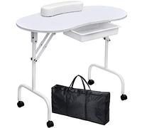 Kalolary Mesa de Manicura Plegable Mesa de Estación de Uñas de Belleza Portátil con Rodillo, Retirable, con Reposamuñecas de Esponja, Bolso (Blanco)