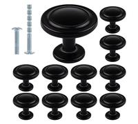 Kalolary Pomos negros redondos de 1-1/4 pulgadas para cajones de cocina, tiradores de cajón de un solo agujero para cajones de tocador, accesorios de gabinete de baño, paquete de 10