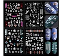 Kalolary Uñas de Navidad Pegatinas, 5D Nail Art Stickers Navidad Etiquetas Autoadhesivas Copo de Nieve Uñas Calcomanías para Mujeres y Niñas Decoraciones Uñas Navidad Fiesta (4 Hojas)