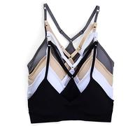 Kalon 4 Pack Racerback Sports Bralette Cuello en V para Mujer - Multi Color - Large