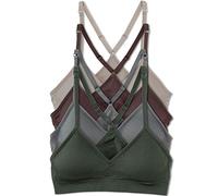 Kalon, Bralette deportivo sin costuras ni aros, con espalda cruzada, para mujer, paquete de 4 unidades, TIERRA, Large