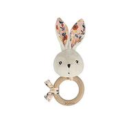 KALOO - K'doux, Sonajero Bebé, Anilla de Madera FSC, Conejo de Peluche con Ruido de Papel, Ayuda al Desarrollo, Estimula los Sentidos, Estampado Amapolas, Desde el Nacimiento, K216002