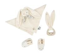 Kaloo, Lapinoo, Set de Regalo para Recién Nacido Conejo Crema, 3 Piezas | Desde el Nacimiento, Doudou, Mordedor de Silicona y Patucos de 0-6 Meses, Pana, Caja de Regalo, Doudou para Bebé