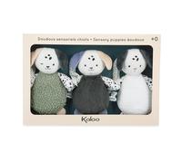Kaloo - Peluches sensoriales cachorros - Set de 3 juguetes de estimulación para bebés desde el nacimiento - Peluches suaves con texturas y colores contrastados - Regalo de nacimiento - K227007