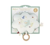 KALOO - Petites Chansons, Caja de Música de Tela y Madera, Cojín Musical 15 cm, Canción UNE Souris Verte, Cojín de Estímulo de Bebé, Verde y Blanco, Desde el Nacimiento, K210000
