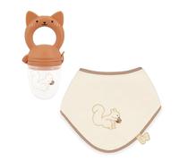 Kaloo - Set de babero y mordedor ardilla - Accesorios para bebés para la diversificación alimentaria - Silicona flexible sin BPA - Lavable - A partir de 6 meses - K208009