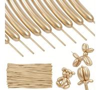 KALOR 260 globos metálicos de látex champán, 100 globos largos gruesos para torcer animales, payaso mágico, arco de atado, principiantes, bodas, cumpleaños, decoraciones de fiesta de baby shower