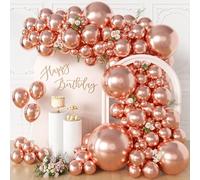 KALOR Globos metálicos de color oro rosa, 135 piezas de diferentes tamaños, 36, 18, 12, 10, 5 pulgadas, globos de látex, kit de arco mate, guirnalda para cumpleaños, graduación, baby shower