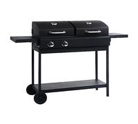 Kaloriko Barbacoa de gas y carbón vegetal con 2 quemadores, acero recubierto de polvo, 148,5 x 53 x 101,5 cm, rejilla esmaltada, estantes plegables, termómetro, barbacoa móvil para jardín, terraza