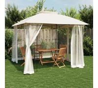 Kaloriko Cenador con doble techo y paredes de red, color crema, 2,94 x 2,94 m, marco de acero recubierto de polvo, protección UV, impermeable y estable, para jardín, terraza, uso al aire libre bajo el
