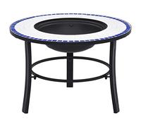 Kaloriko Chimenea de cerámica con mosaico, color azul y blanco, 68 cm, de acero, con tres patas, brasero para madera, terraza, balcón, calor y llama atmosférica