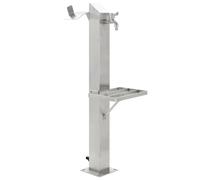 Kaloriko Columna de agua de jardín de acero inoxidable de 95 cm de altura cuadrada con grifo, 8 x 8 cm tamaño de columna, conexión Gardena de 1/2 pulgadas, superficie de almacenamiento, accesorios de