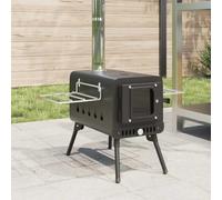 Kaloriko Estufa de leña con chimenea y patas plegables de acero negro, estufa compacta para camping, exterior, calefacción de leña, hoguera, barbacoa, con ventana y bandeja para cenizas
