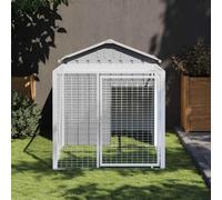 Kaloriko Jaula para pollos con caño gris claro, acero galvanizado, 117 x 201 x 123 cm, para animales pequeños con red, techo y puerta, para conejos, cobayas, roedores, jardín y balcón, protección y