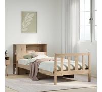 Kaloriko Librería de 75 x 190 cm, madera maciza de pino sin tratar, con somier, espacio de almacenamiento, cabecero para dormitorio y muebles