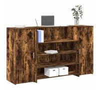 Kaloriko Mesita de recepción de roble ahumado de madera de 180 x 50 x 103,5 cm con espacio de almacenamiento y estante, versátil para oficina, oficina en casa, juegos y secretaria, resistente y