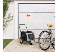 Kaloriko Remolque de bicicleta para perros, gris, negro, tejido Oxford, hierro, resistente, plegable, con ventilación de red, capota para lluvia para un transporte seguro de hasta 45 kg, viajes al