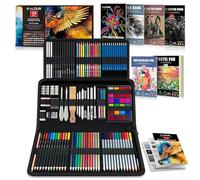KALOUR 154 piezas de suministros de arte para artistas, kit de dibujo con 6 cuadernos de bocetos, tutorial, papel para colorear, grafito, carbón, acuarela y lápices metálicos, para artistas y