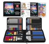 KALOUR Juego de 140 dibujos, suministros de arte con cuaderno de bocetos de 3 colores y papel para colorear, incluye tutorial, lápices de colores, grafito, carbón, acuarela y metálicos, para artistas