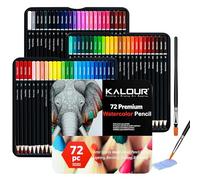 KALOUR Lápices profesionales de acuarela con 2 pinceles, 72 colores, hermosos efectos de mezcla con húmedo o seco, ideal para libros de colorear, lápices solubles en agua para adultos principiantes