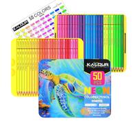 Kalour PDAS 50 lápices de colores neón para adultos, juego profesional de dibujo fluorescente, kit de arte para principiantes