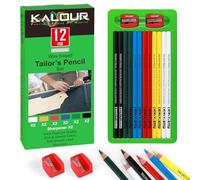 KALOUR PDAS Juego de 12 lápices para sastres, lápices y rotuladores para telas para acolchado, costura, confección, solubles en agua, 6 colores, incluye 2 sacapuntas