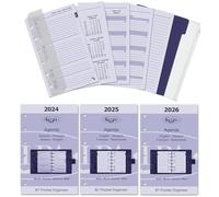 Kalpa Agenda de bolsillo 2024-2025-2026 con 6 anillas Nachfüllpackungen Wöchentlich Komplettset Deutsch Französisch und zusätzliche pestañas, bolsillo con cremallera y dirección