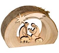 Kaltner Präsente Idea de regalo Belén de madera con Jesús, María y niño en un tronco con corteza