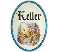 Kaltner Präsente Idea de regalo - Placa decorativa de madera para puerta, diseño antiguo, artículo decorativo con diseño de bodega (18 x 13 cm)