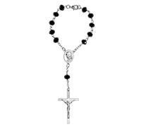 Kaltner Präsente - Idea de regalo - Rosario corto de 10 piezs para coche para hombre y mujer con cruz colgante y perlas de cristal de color negro